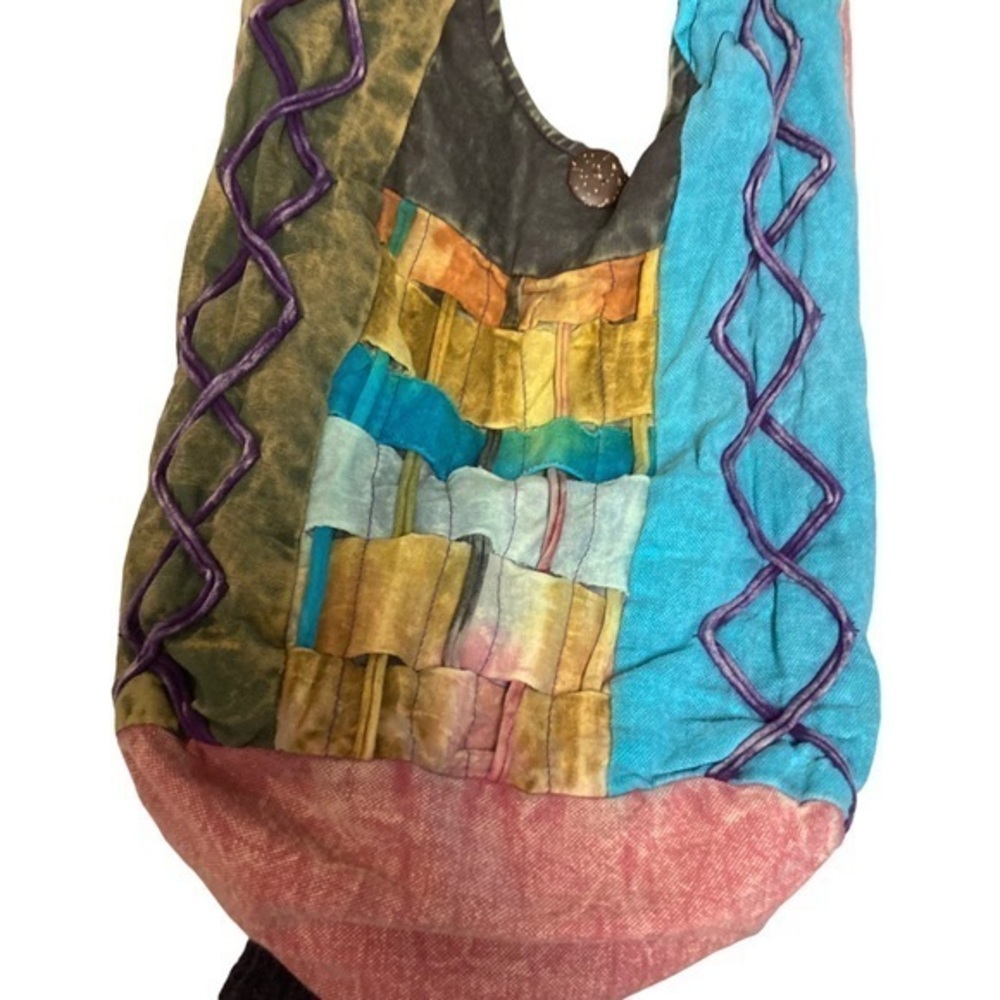 Vtg Y2K rising international boho hobo patchwork hippie shoulder purse crossbody